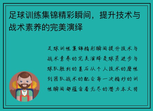 足球训练集锦精彩瞬间，提升技术与战术素养的完美演绎