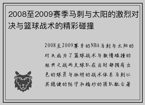 2008至2009赛季马刺与太阳的激烈对决与篮球战术的精彩碰撞